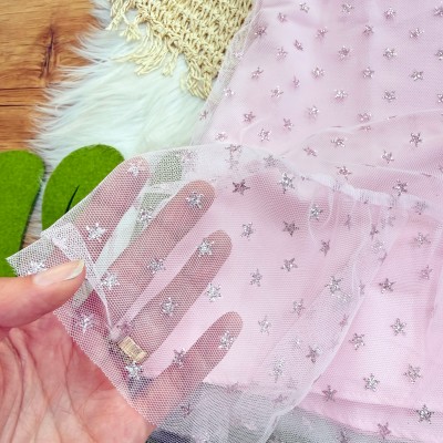 Vestido em Tule Estrelinhas Brilhantes - Rosa